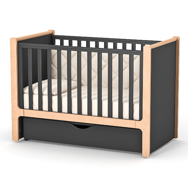 Dětská postýlka Markito Gekko Kids 120x60. Tmavě šedá / Přírodní buk